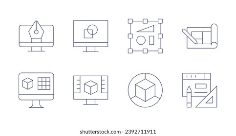 Design icons. Editable stroke. Containing object, 3d, design, graphic design, blueprint, product design, web.