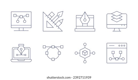 Design icons. Editable stroke. Containing graphic tool, pen, vector, 3d design, graphic design, vector design, layers.