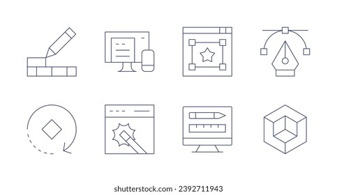 Design icons. Editable stroke. Containing responsive, web, design, build, pen tool, rotate, 3d.