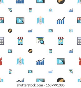 design icons pattern seamless. Included editable flat Angel investor, website optimization, Fish, Encoding, Mobile marketing, Profit, Calculator icons. design icons for web and mobile.