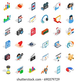 Design icons set. Isometric style of 36 design vector icons for web isolated on white background