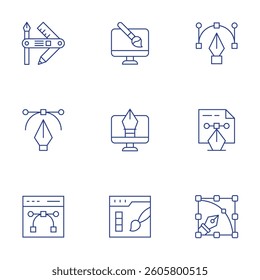 Design icons set. Thin Line style, editable stroke. web design, design, design tools, pen tool