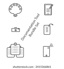 design icons for sets of documentation equipment such as cameras, journals, palettes and others