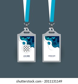 Design der id-Card-Vorlage mit papierschneidenden Formen, blauer Farbe, vertikaler id-Card-Design