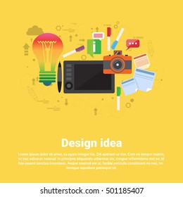 Design Idea Graphic Designer Drawing Icon Web Banner Flat Vector Illustration