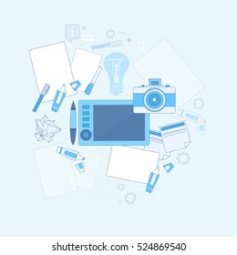 Design Idea Graphic Designer Drawing Icon Web Thin Line Vector Illustration