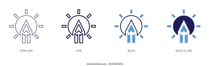 Ícone de ideia de design em 4 estilos diferentes. Linha fina, Linha, Negrito e Linha Negrito. Estilo duotônico. Traçado editável.