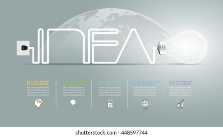Design Idea lightbulb Infographic template, Business concept infographic 5 options, Can be used for workflow layout, diagram, number options, web design.