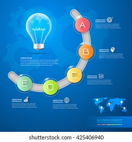 Design Idea lightbulb infographics, Business concept 5 options, can be used for workflow layout, diagram, number options,