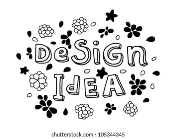 design and idea words black outlines