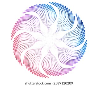 Design is ideal for branding, Jewelry, Fashion, Beauty, digital technology, innovation, science, corporate identity energy. Abstract dotted circular shape with a gradient of blue and purple tones. 
