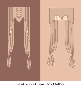 design ideas realistic icons collection isolated vector illustration  curtains and draperies interior decoration 