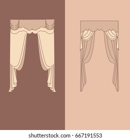 design ideas realistic icons collection isolated vector illustration  curtains and draperies interior decoration 
