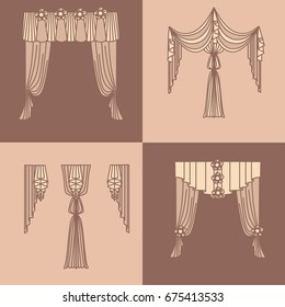 design ideas realistic icons collection isolated vector illustration curtains and draperies interior decoration 
