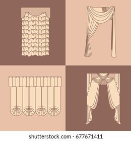 design ideas realistic icons collection isolated vector illustration curtains and draperies interior decoration 