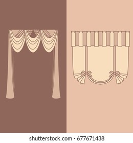design ideas realistic icons collection isolated vector illustration curtains and draperies interior decoration 