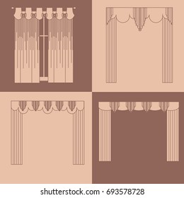 design ideas realistic icons collection isolated vector illustration curtains and draperies interior decoration