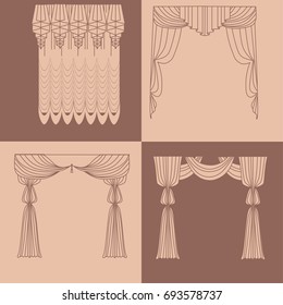 design ideas realistic icons collection isolated vector illustration curtains and draperies interior decoration
