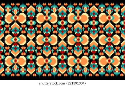Design ikat pattern abstract geometric ikat ethnic, folk pattern Aztec style, Gyp sy, Mexican, Indian, Scandinavian, design ikat for background, wallpaper, carpet, wrapping, fabric, textile fashion. 