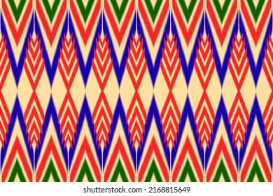 The design of the Ikat pattern imitates the weaving characteristics of Native Americans in green, blue, red tones. 