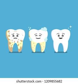 Design Ill tooth gets treatment, becomes healthy, shiny. Dental protection and care vector