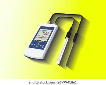 Ilustraciones de diseño de la ilustración digital del probador de pH del sensor inteligente, equipo de laboratorio para controlar la acidez, la alcalinidad y la calidad del agua