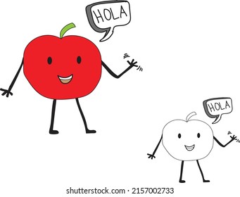 The design illustrates vector graphic of Hola Apple showing greeting