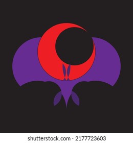 design illustration of a bat with a crescent moon on it