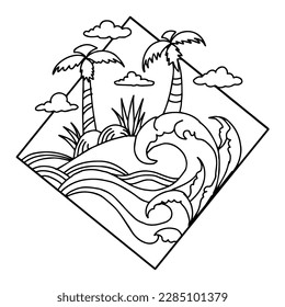 Design illustration beach island logo outline art