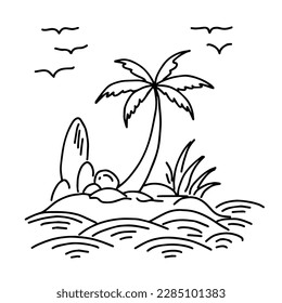 Design illustration beach island logo outline art