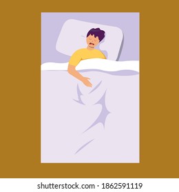 design illustration of a boy sleeping on the bed