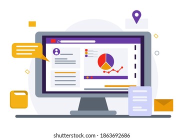 design illustration for business analysis, development management, web concept, laptop and some supporting icons.