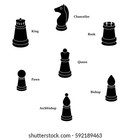 Design illustration of chess pieces to the game Capablanca. Vector