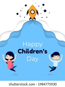 design and illustration of childrens day celebration, paper cut shapes