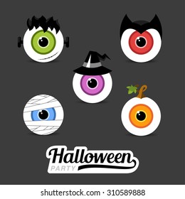 Design Illustration Concepts Eye Hero Halloween. Mummy. Pumkin. Witch. Frankenstein. Dracula. Vector Illustration. Concepts Web Banner and Printed Materials. Trendy and Beautiful. Flat Elements 