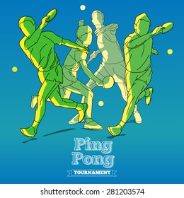 Design Illustration Concepts Silhouettes of Tennis Player Playing Ping Pong with Style Typographic. Vector Illustration. Concepts Web Banner and Printed Materials. Trendy and Beautiful 