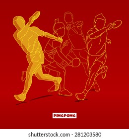 Design Illustration Concepts Silhouettes of Tennis Player Playing Ping Pong with Style Typographic. Vector Illustration. Concepts Web Banner and Printed Materials. Trendy and Beautiful 