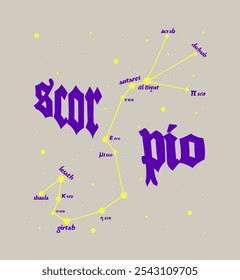 Design of illustration constellations for graphic tshirt print, poster, sticker, streetwear design