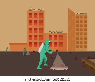 Design illustration of covid virus spraying -19