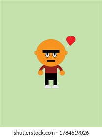 Design illustration of a cute, bald-headed little boy watching something