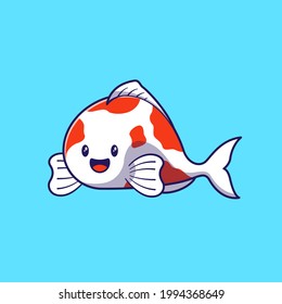 Design Illustration of Cute Cartoon Character Koi Fish. Animals Icon Concept. Flat Cartoon Vector Illustration Isolated.