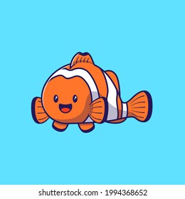 Design Illustration of Cute Cartoon Character Clownfish. Animals Icon Concept. Flat Cartoon Vector Illustration Isolated.