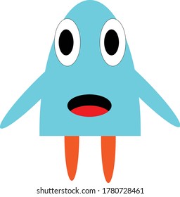 design illustration of cute doodle monster characters that are blue and shaped like ice cream
