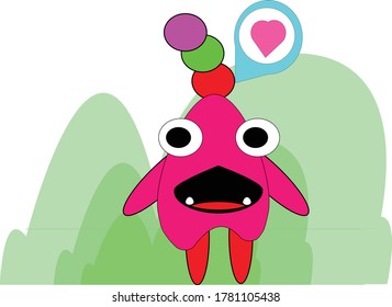 Design illustration of a cute doodle monster with a purple body