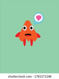 Design illustration of a cute doodle monster with a brown body that has large eyes
