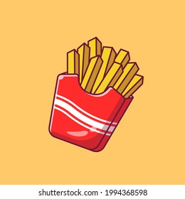 Design Illustration of Delicious French Fries in Carton Pack. Food and Drinks Icon Concept. Flat Cartoon Vector Illustration Isolated.