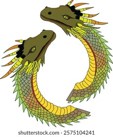 design illustration depicting a dragon in ancient times