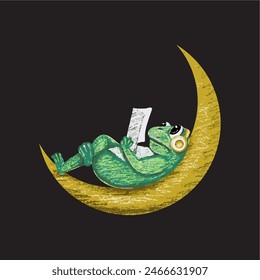 design illustration depicting enjoying the calm atmosphere in outer space while reading a book and listening to music