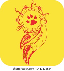 Design illustration of Dream Catcher, modern illustration design of Dream catcher necklace with animal footprints.