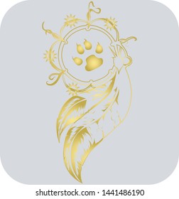 Design illustration of Dream Catcher, modern illustration design gold of Dream catcher necklace with animal footprints.